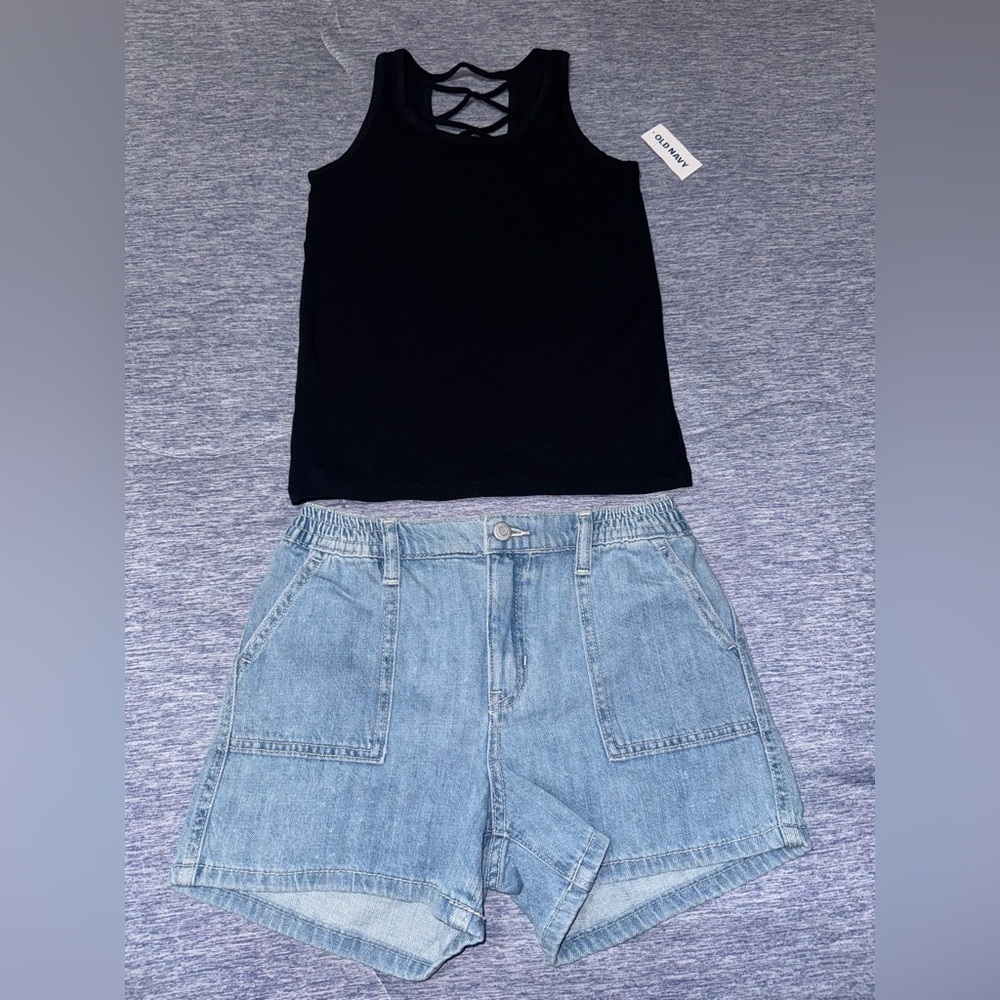 Girls Old Navy Denim Blue Shorts and Black Top
